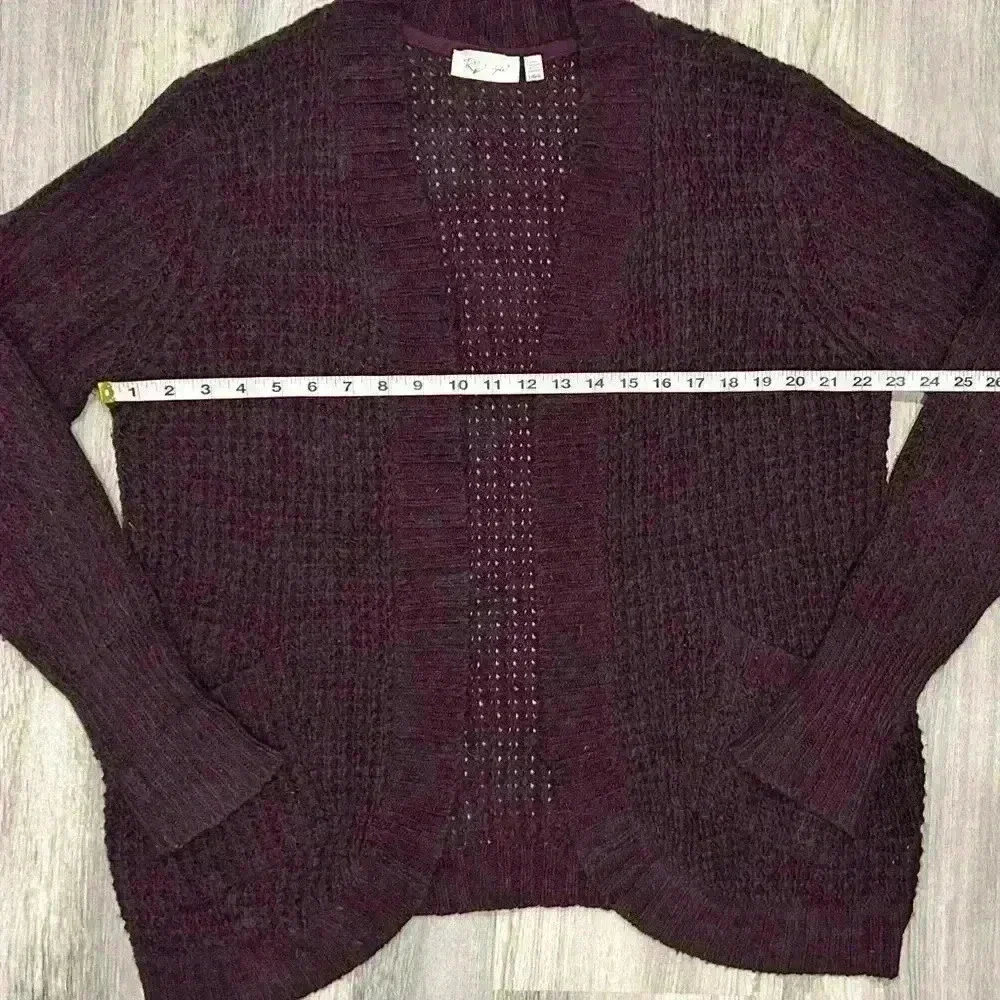 Stitch Fix RD Style Chunky Knit Open Cardigan Sweater Pockets Burgundy Size L